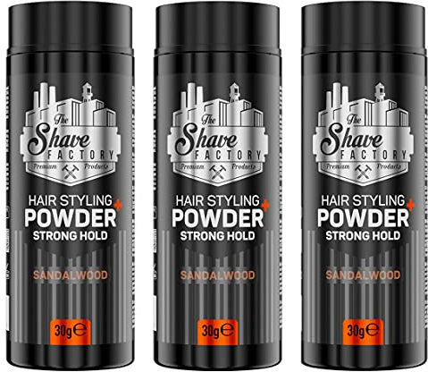 The Shave Factory Polvo de peinado para el cabello, 30 g, fuerte, polvo para peinado, para un aspecto informal, estilo relajado para él, estilo sencillo (3 paquetes fuertes)