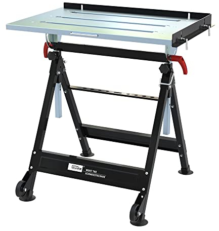 Güde MSKT 760 - Tavolo pieghevole per saldatura portatile (piattaforma di lavoro zincata (76 x 51 cm), peso massimo 150 kg, regolabile in altezza in 4 posizioni, orientabile a 90°, barra degli