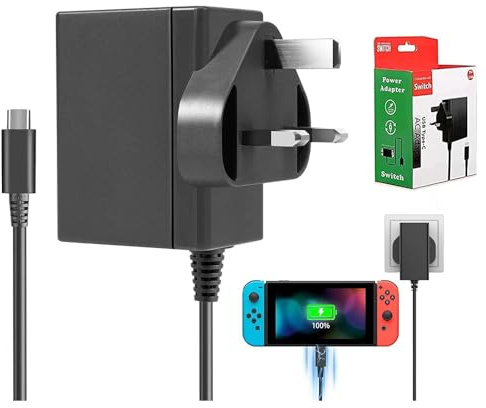 BERLS for Charger Cable Power Adapter Ac for lite, Dock, OLED, Pro Controller UK Plug 15V 2.6A Fast Charging Support TV Mode