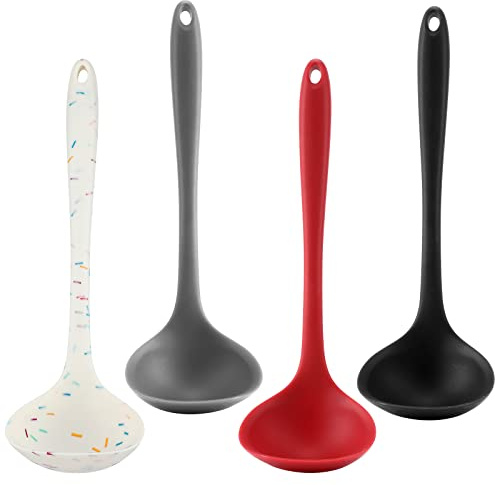 4 Pieces Silicone Ladles for Cooking - 4 Colors Middle Soup Ladle Spoon Heat Resistant Kitchen Ladle Spoons, Cooking and Serving Spoon for Soup Sauce Chili Gravy Salad Canning Pouring