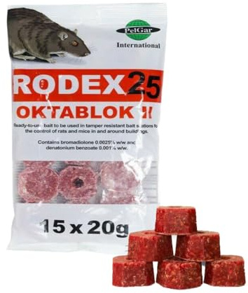 Rat Poisoning Blocks Wax Block Bait Mouse Bait Block Single Feed Rodent Killer Block Max Strength Fast Acting All Weather Bait Block Pack of 1 (Rodex Oktablock-ll - 300g).