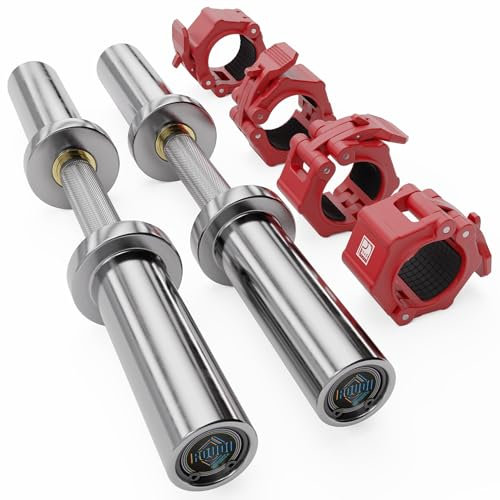POUDI SPORT 2 Hantelstangen aus verchromtem Stahl | Ø 50 mm | 4 Schlauchschellen | 2 Nadellager + 2 Ringlager (rote Scheibenstopper)