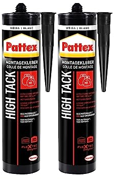 Pattex Montage High Tack, Montagekleber mit sehr starker Anfangshaftung, lösemittelfreier Baukleber für fast alle Materialien*, Klebstoff für innen und außen**, 2x511g Kartusche