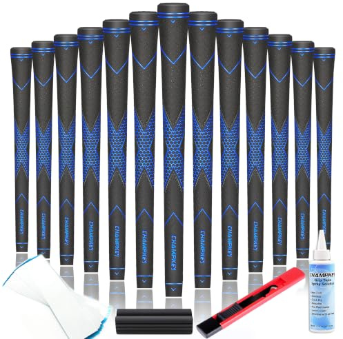 CHAMPKEY Premium Rubber Golf Grips 13 Pack | High Traction and Feedback Rubber Golf Club Grips - All Repair Kits
