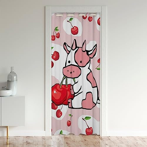 Loussiesd Cortina divisora de habitación para niñas, diseño de vaca lechera, fruta, rojo, rosa, cortina de puerta para puerta de privacidad para niños, vaca kawaii, cubierta de puerta, cortina de