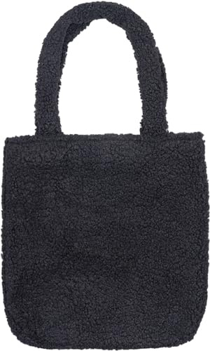 styleBREAKER Damväska i teddypäls med långa breda handtag, axelväska, stickat utseende, enfärgad 02012402, svart, Einheitsgröße