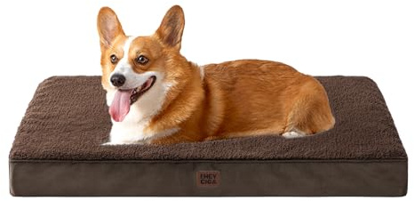 EHEYCIGA Orthopädisches Hundebett Mittelgroße Hunde 89x58cm Waschbar, Braun | Hundekissen mit Egg-Crate-Schaumstoff, Abnehmbarer Bezug, Rutschfeste Unterseite, Flauschiger Stoff, für Kiste & Boden
