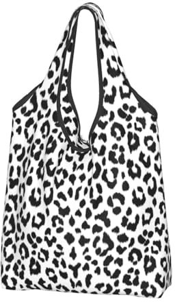 GRatka Einkaufstaschen, wiederverwendbare Einkaufstüten, faltbare Tragetaschen, große Tragetasche, waschbar, schwarz-weißes Leopardenmuster mit Monogramm