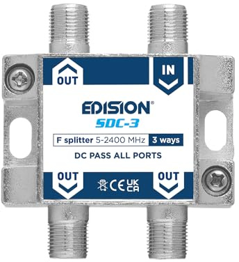 EDISION SDC-3 SAT-Verteiler Splitter 3-Fach geignet für TV, Satellit, Kabel-Fernseher, Radio, Unicable, Frequenzbereich 5-2400Mhz, DVB-S2, DVB-T2, DVB-C, DC Durchgang, 3-Wege