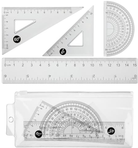 Mabor Small Maths Set,Clear Ruler and Protractor,Fast to Read Easy to Carry,15cm Ruler,Small Rulers include Protractor,Triangle Rule,Geometry Set,Multifunctional School Office Home Supplies