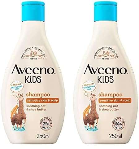 Aveeno Baby Kids Shampoo 250ml | Enriched with Soothing Oat & Shea Butter | Childrens Shampoo Developed for Your Little Superhero | Childrens Toiletries Sets (Pack of 2)