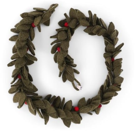 Gry & SIF handgemachte Stechpalmen-Weihnachtsgirlande aus Filz - 1m - Weihnachten Fensterschmuck, Weihnachtsdeko Türschmuck, Tischdeko - Girlande mit grünen Blättern und roten Beeren
