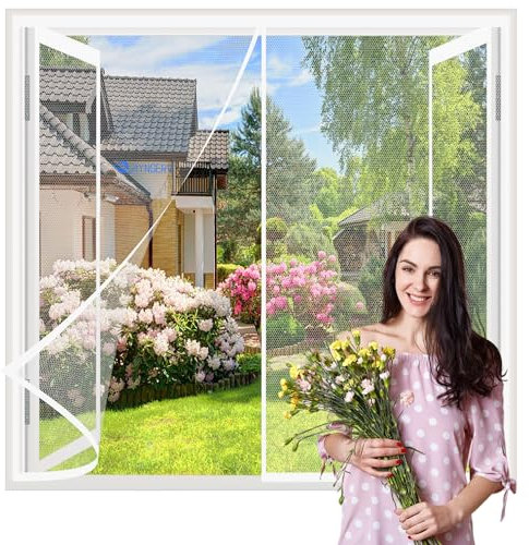 DIY Magnet Fliegengitter Fenster Insektenschutz Weiß 180x150cm Balkontür Insektenschutz Fliegenvorhang Magnetisch Türe Einfache Montage Ohne Bohren für Wohnzimmer Balkontür