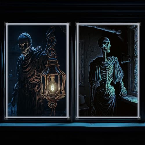 Oudain 2 Pack Halloween Fabric Rear Projection Screen Window Projection Portable White Projector Screen Sheet with Mounting Hardware for Door Projecting Halloween Videos(48 x 72 Inch)