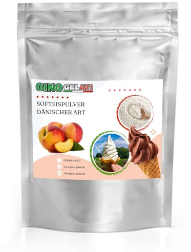 Gino Gelati Dänisches Softeis Pulver, fruchtiger Geschmack, verschiedene Geschmacksvarianten, schnell und einfach Zubereitet, Made in Germany, Eis selber machen (1 Kg, Pfirsich)