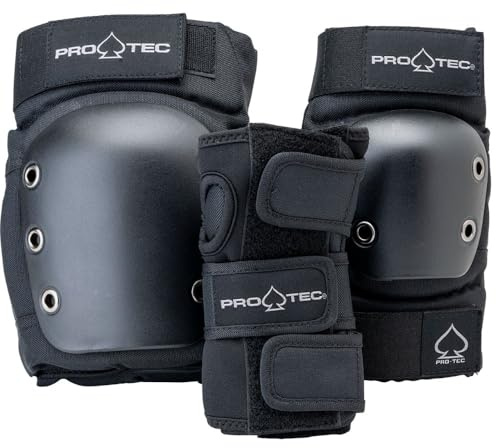 Pro-Tec Street 3er-Pack Pad-Set – Schutzausrüstung für Skateboarden, Rollschuhlaufen, Roller, Radfahren | Protec Street Gear Knie- und Ellbogenschützer mit offenem Rücken, für Radfahren, MD