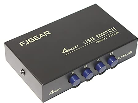 E06CS - Conmutador KVM USB 2.0 de 4 puertos - 4 en 1 de salida para un dispositivo USB, compatible con ordenador portátil, PC, impresora, escáner, memoria USB y lector de tarjetas