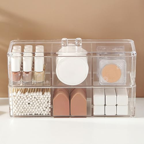 2 Tier 6 Slot Drawer Organizers Set, Makeup Organizer Trays, Acrylic Stackable Organiser Drawers Stackable Storage Drawers Cosmetic Caddy for Vanity Kitchen Cabinet Bathroom Makeup Office Accessories