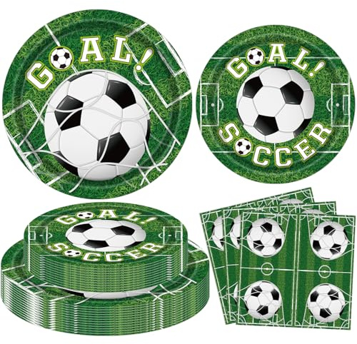 FVEOCR 120 PCS Soccer Party Plates Birthday Party Decorations Football Theme Party Plates Set Football Tableware Set Sports Theme Birthday Party Supplies Serves 40