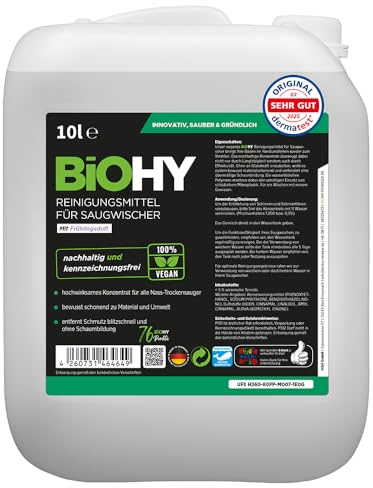 BiOHY Rengöringsmedel för sugtorkare med fräsch vårdoft (10l burk) | 1:200 koncentrat för alla våttorkdammsugare | för kakel, PVC, parkett, laminat och mattor | hållbar och ekologisk (Saugwischer