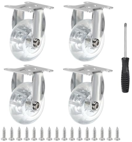 PATIKIL 2 Inch Fixed Caster Wheels, 4 Pcs Clear PU Rigid Caster Wheels Non-Swivel Furniture Wheels 198 Lbs with Screws Screwdriver for Cabinet Workbench Cart Trolley
