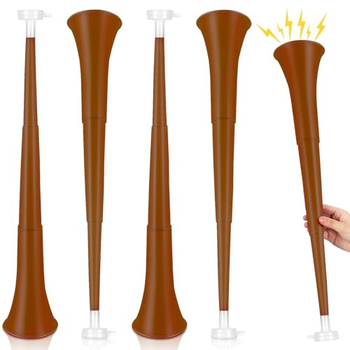 Lenwen 4 Pieces Collapsible Stadium Horn 24 Inch Vuvuzela Plastic Trumpet Horn Blow Horn Noisemakers for Sporting Events Graduation Games School Sports Party Supplies Favors Accessories(Brown)