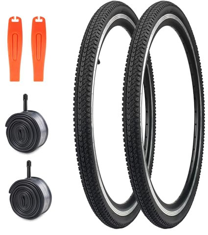 MEGHNA Fahrradreifen Set Fahrradmantel Reifen 2er-Pack 24/26x1.5Zoll Mantel+2er-Pack AV35mm Schläuche + 2xReifenheber für MTB/Gravelbike/Straßenrad/Faltrad (Schwarz Reifen, 26x1.5 Zoll)