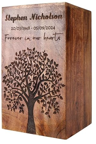 The Maryam Crafts Personalized Rosewood Tree of Life Decorative Urn for Human Ashes, Large (170 lbs), 9x5.5x5.5