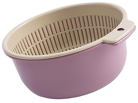 Scolapasta Rotondo in Plastica a Doppio Strato per Frutta e Verdura - Cestino di Scarico Addensato Colorato - Misura Piccola - Viola Nordico, Blu, Verde - Organizer da