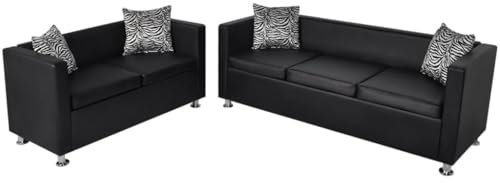 KLYEON Sofa-Set Kunstleder 3-Sitzer und 2-Sitzer Schwarz,Bequemes 3und 2Sitzer SofaSet mit hochwertigem Kunstlederbezug für EIN stilvolles Zuhause Wohnzimmer, Sofas