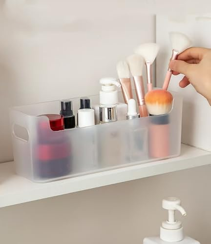 EURXLQ 4 Pezzi Scatola di Immagazzinaggio in Plastica Stretta Cesto di Immagazzinaggio Piccolo Scatole Organizzatore Scatola Cestini di Immagazzinaggio per Cucine Bagni (Trasparente, 25x 8 x9.5 cm)