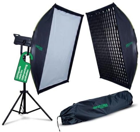 PATONA Premium Quick Set-Up Softbox 70x100cm PT70100 | Rechteckige Softbox | Mit Bowens-Anschluss, Wabengitter, 2 Diffusoren und Tragegriff, Softbox für Foto-, Studio- und Videografie