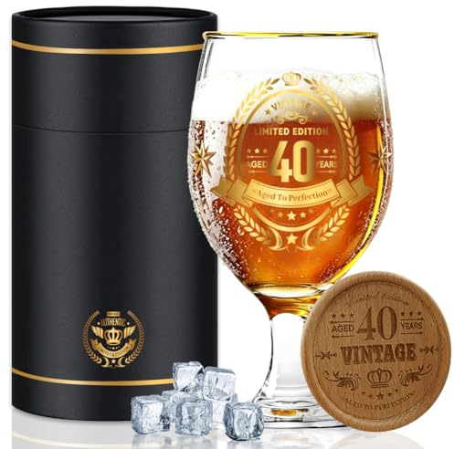 Fabuloustrim 40th Birthday Gifts for Men,Vintage Beer Glass with Wooden Coaster – Aged to Perfection 40th Beer Glass,Gift for Dad,Husband,Friend – Christmas,Father’s Day,Retirement Present