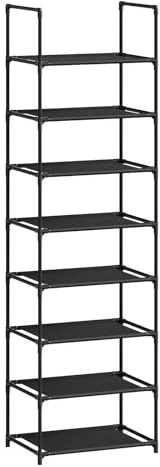WOLTU Schuhregal 8 Ebenen Metallgestell Schuhablage schmal Platzsparend für Flur Wohnzimmer abnehmbare Ablage für Sneaker Stiefel 41x28x140 cm, Schwarz