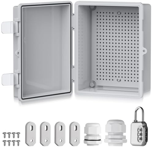 EYPINS Vattentät fördelningsbox IP67, kopplingsdosa vattentät ABS-plasthölje utomhus eluttag, växellåda, strömlåda med monteringstillbehör 22 x 17 x 11 cm | grått kopplingsskåp