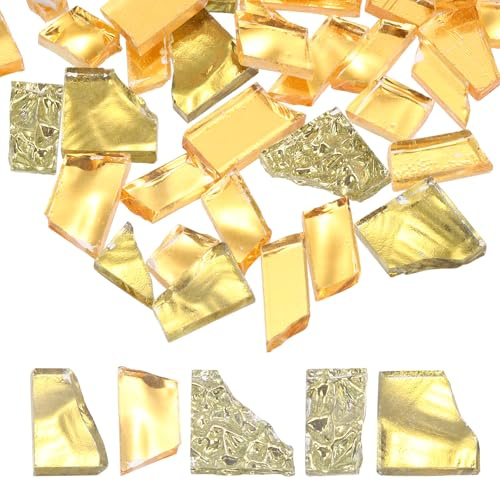 sourcing map Unregelmäßige Glasmosaikfliesen, 500 g, unregelmäßige Buntglasplatten, gebrochene Mosaikstücke, Fliesen, Zubehör, Set für Heimwerker, Kunst, Handwerk, Heimdekoration, Gold-Serie