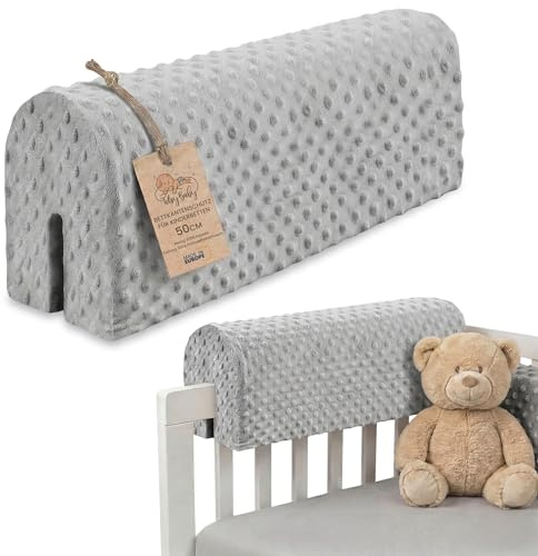 Sängkantsskydd för barnsängar Minky 120 cm - skydd för sängram babysäng fallskydd till resårmadrass sängstång med överdrag kantskydd barnsäng Oeko-Tex Ljusgrå