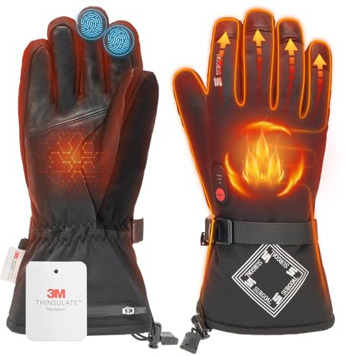SURGOAL Leather Heated Gloves for Men, 158°F Heating & 8H Battery Life, 7.4V Rechargeable Heated Gloves for Women, Waterproof & Touchscreen Ideal for Winter, Hunting, Motorcycle (PU-Black, M)