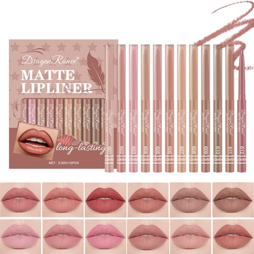 Baorder 12-teiliges Set cremiger, matter Lippenkonturenstifte, wasserfester, langanhaltender Lippenstift, zartes Rosa, Lippenauffüller, perfektes Gel-Make-up-Set für Frauen