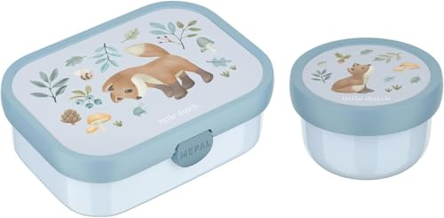 Mepal | Kinder Obst- und Bento Box | Campus meets Fruits | Spülmaschinenfest & BPA-frei | 300 & 750 ml | Mit Fächern, Gabel & Clip-Verschluss | Perfekt für Snacks & Mahlzeiten | Forest Friends