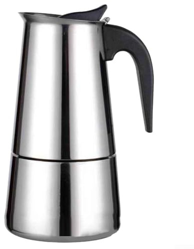 Caffettiera Moka in Acciaio Inox con Piano Cottura a 2, 4, 6, 9 Tazze con Manico Ergonomico e Valvola di Sicurezza per Piano Cottura a Gas, Elettrico e a Induzione per Cucina Domestica (450 mL)