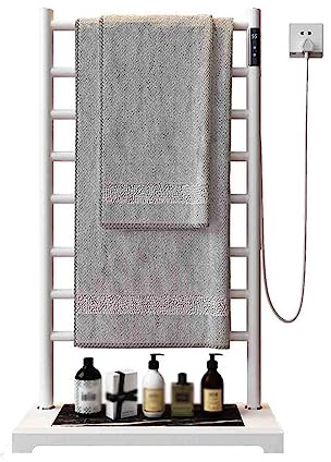 SGKOMN Scaldasalviette Elettrico Indipendente, scaldasalviette Portatile da Pavimento in Acciaio Inox con Interruttore temporizzato, White-55x20x94.5cm
