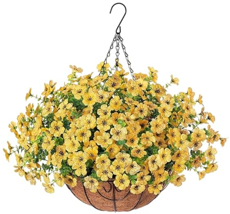 YUGSHNKFC Realistic Silk Pansies Hanging Plant Outdoor Coconut Basket Artificial Violets Decoration For Window Sill And Terraces Artificial Hanging Plant