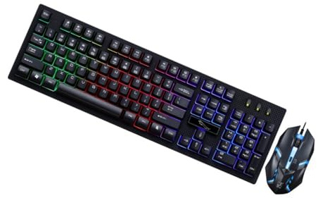 Ensemble Clavier et Souris Mécaniques de Jeu USB 104 Touches, Noir | 1 Set, 4 Touches Souris, Plastique Résistant, Lumineux, Usage Maison et Bureau