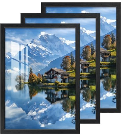 2cm 3Pcs A2 Cornice per Foto con Plexiglas HD, Cornice in Legno Nera 40x60cm, Cornice Portafoto per Pareti e Tavoli Orizzontali o Verticali per Foto, Immagini, Poster, Puzzle, Documenti, Diplomi