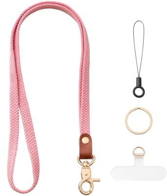 Schlüsselband zum Umhängen Schlüsselanhänger Lang Lanyard Rosa | 48 cm Geflochten Elastisch Schlüsselkette Schlüsselbänder zum Umhängen Langer Lehrer Ausweishülle für Schlüssel Handy Lanyard