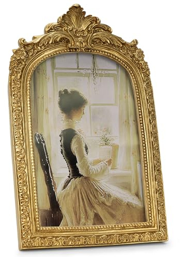 GeekLeaf Vintage Picture Frame, Gold Vintage Arched Frame Decor for Tabletop and Wall Mounting, Antique Arched Photo Decor for Home, Gold, 4x6 Inch