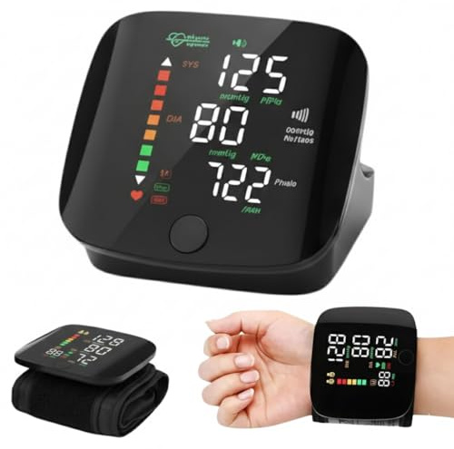 Wrist Blood Pressure Monitor for Adults & Elderly – Rechargeable LED Touch Screen BP Machine with Voice Broadcast, Adjustable Cuff, Heart Rate Monitor, USB Charging