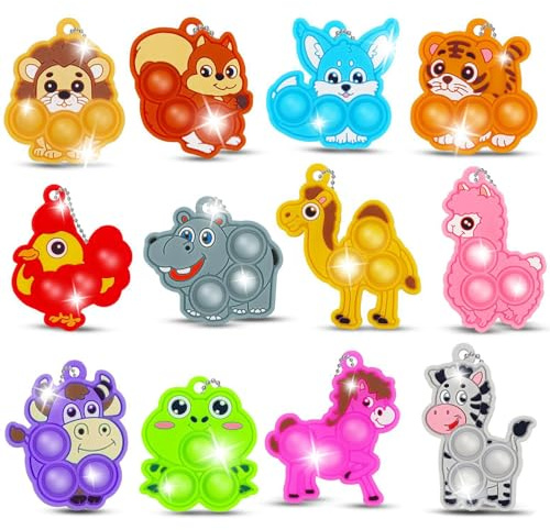 PLUSHCEWT 12 Stück Mini Drück Popp Fidget Spielzeug Schlüsselanhänger | 4cm Silikon Tiere, Stressabbau, Erwachsene Stressabbau Spielzeug, Geburtstag Mitgebsel, Farben Zufällig Gemischt