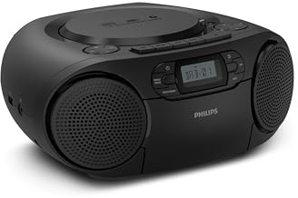 Philips TAZ2500 Portabel CD-musikmaskin med kassettspelare, DAB+/FM-radio, Bluetooth 6.0, USB-uppspelning, Audio‑In, Dynamic Bass Boost, stereohögtalare, AC/batteridrift – Svart